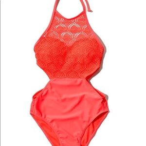 Hollister one piece orange bathing suit (size M)